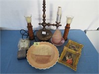 Wood lamp & candle holders + misc collects