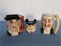 3 decorative Toby style mugs, tallest 5 1/2"