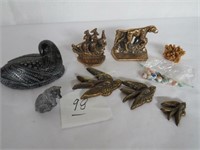 collectibles incl brass single bookends, geese,