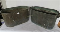 2 very rough copper wash tubs-