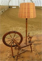 spinning wheel lamp, 5 1/2'h w unique shade,