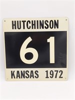 1972 Hutchinson, Kansas '61' Metal Sign 12" x 12"