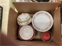 Misc China, dishes, jewelry holder and candle