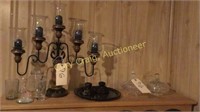 Candles and candle holders, glass hummingbird,