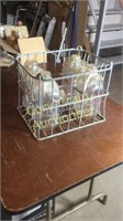 4 Sullivans glass milk jars in metal carrier