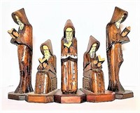 Hand Carved Wood Monks Lot of 5