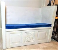 Pair of White Painted Benche with Blue Upholstered