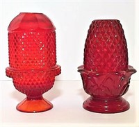 Vintage Ruby Glass Fairy Lamps Lot of 2
