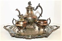 Silver Plate Tea Service on Tray