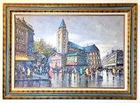Signed Painting on Canvas of Street Scene
