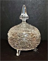 Etched Glass Footed Candy Dish With Lid