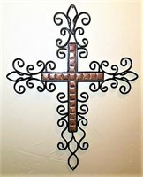 Scrolled Metal & Tile Wall Cross