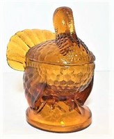 Amber Glass Turkey Candy Dish