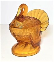 Amber Glass Turkey Candy Dish