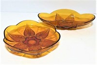 Amber Glass Bowls with Raised Leaf