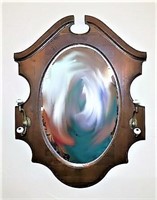 Oval Wood Framed Mirror/Hat Rack