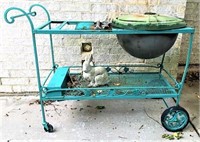 Charcoal Grill Mounted on Metal Cart