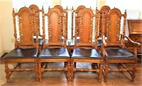 Eight Oak Gothic Style Dining Chairs