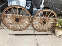 Set of 38 inch new wagon wheels with axle