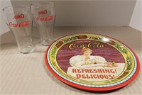 Coca-Cola 75th Anniversary Tray & 2 Glasses