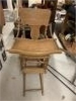 Folding antique high chair