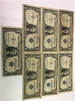 Lot of 7 1957B Silver Certificates-1 star note