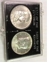 2 Silver Half Dollars in Collectors Case