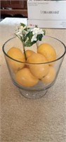 Heavy Glass Fruit Bowl 8" w/ Artificial Lemons