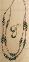 Navajo Handmade Silver, Turquoise Necklace, &