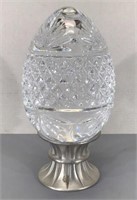 Small French Cut Crystal Egg w/Pewter stand