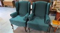 (2X) GREEN UPHOLSTERED WING BACK CHAIRS
