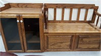SOLID OAK STORAGE BENCH WITH CABINET