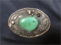 Sterling Silver Buckle w/ Turquoise & Onyx Stones