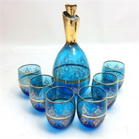 VTG. MURANO BLUE GLASS DECANTER & GLASSES