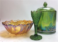 3 PIECES CARNIVAL GLASS