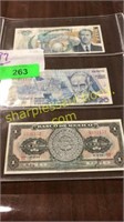 Sheet of three foreign currency notes