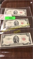 Sheet of three US $2 red seal notes