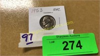 1953 uncirculated nickel