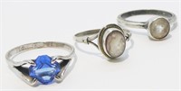 Three Sterling Silver Gemstone Rings Sz 7,7,8 6.3g