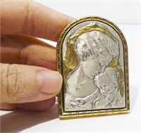 2-Tone Sterling Silver Mother & Child Plaque 32.6g