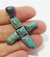 Sterling Silver & Turquoise Cross Pendant 11.4g