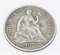 1871 USA Silver Half Dime Coin