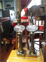 Pr. of Brass & Cut Glass Font Lamps