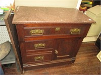 Antique 3 Drawer & 1 Door Washstand w/Marb