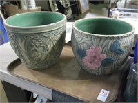 2 8" POTTERY VASES, MINOR CRACK