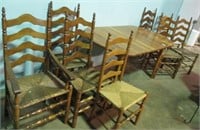 DINING TABLE WITH 8 LADDER-BACK CHAIRS