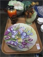 3 PCS. HAND PAINTED VASES & PLATE
