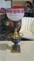 BEAUTIFUL LAMP W/PAINTED GLASS GLOBE, 22.5" TALL