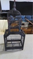WIRE & WOOD BIRD CAGE, 27" TALL, 11" WIDE, 7.5" DE