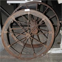 2 IRON IMPLEMENT WHEELS - 1 ROLLED W/WIRE